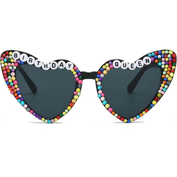 ?Women Black Heart Shaped Sunglasses Birthday Queen Glasses Heart Sunglasses main image 6